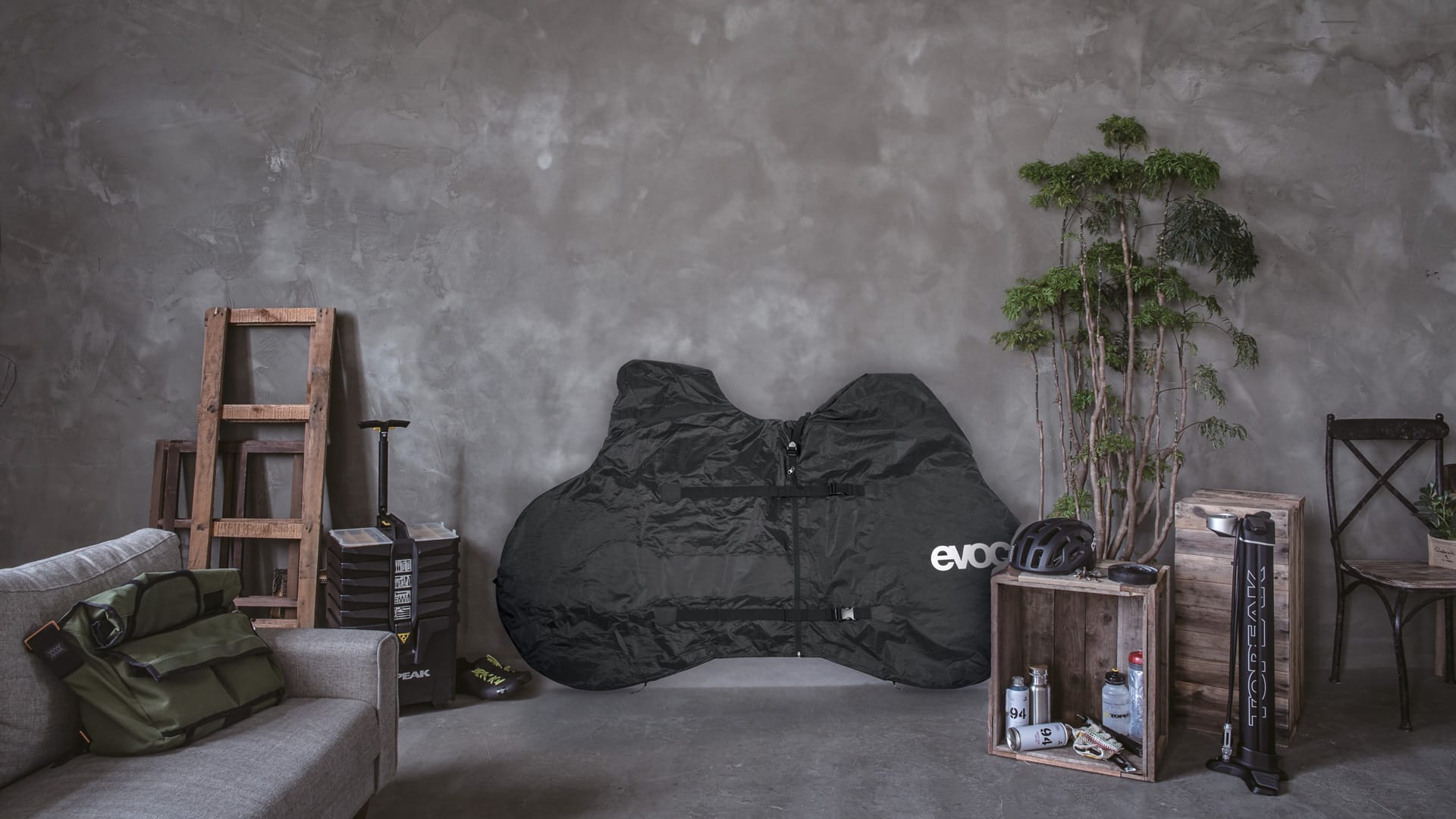 Covered bike in the living room