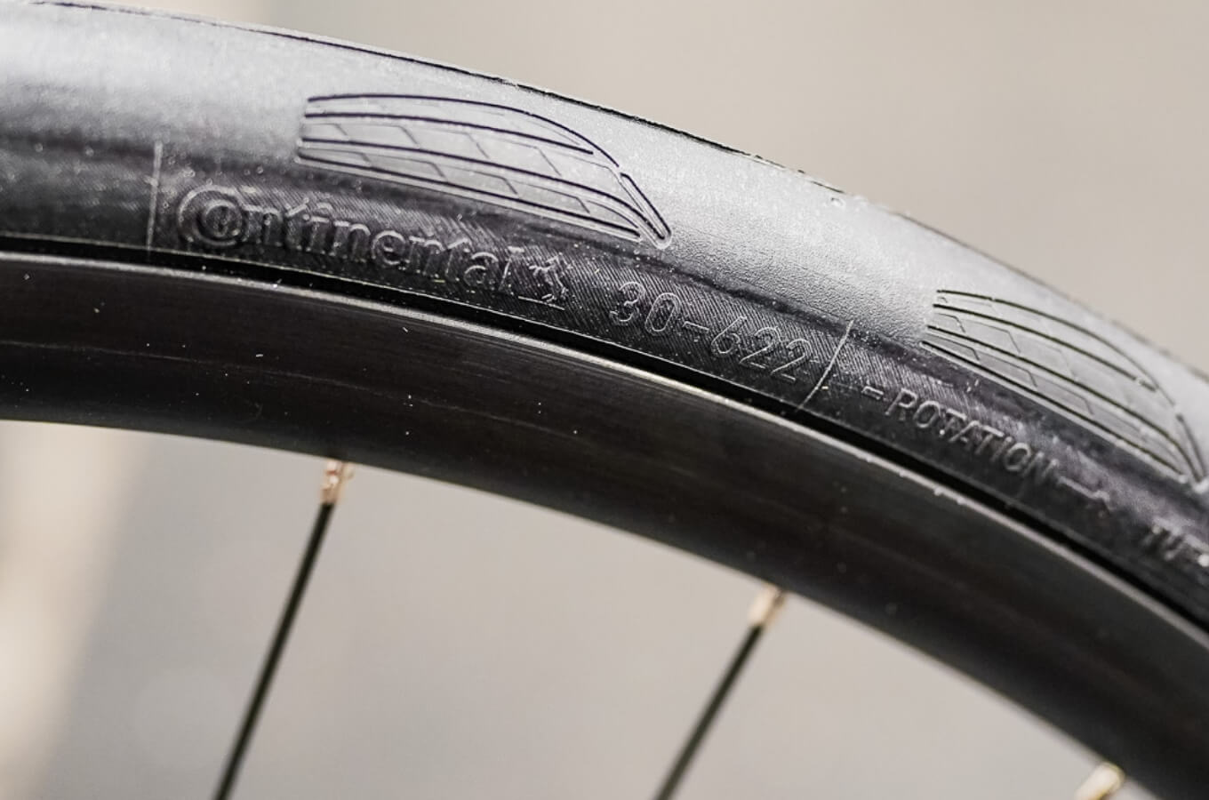Maataanduiding van een Continental Grand Sport Race racefietsband